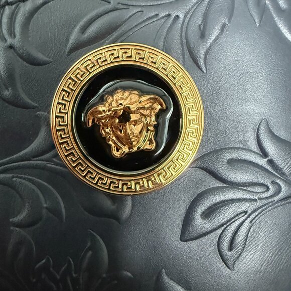 Versace Embossed Blue Calf Leather Shoulder Crossbody Messenger Bag, 1002885 - Picture 5 of 16